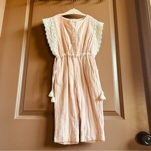 Louise Misha Makoa Blush Stripe Overalls - Wide Leg, Lace Romper